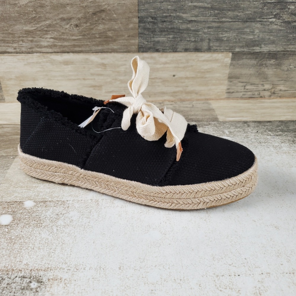 Toms Carolina Womens Espadrille Shoes Sz 8.5 Black Beachside Woven Fray Sneakers